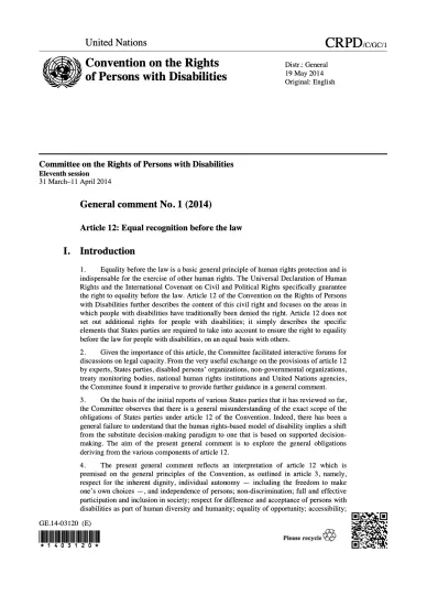 General comment No. 1 (Article 12: Equal recognition before the